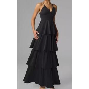 AW BRIDAL 14 XL black crystal satin Lachlan tier formal party maxi dress NEW B57